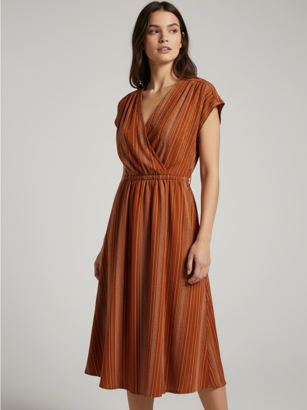 New Calvin Klein Rust Stripe Wrap Midi Dress size 12